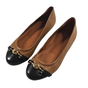 New Coach Leila Saddle/Black Cap Toe Ballet Flats Size 8